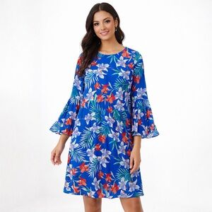 INC floral bell sleeve blue dress/size 8